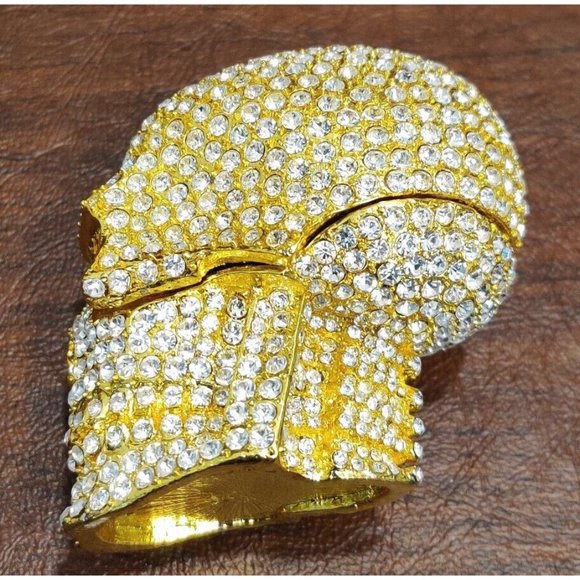 Golden Skull Trinket Jewelry Box with Stunning Rhinestone? Appx 2.75x2x2.5" - Picture 5 of 16